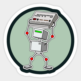 Robot Holding Drum Machine Green Sticker